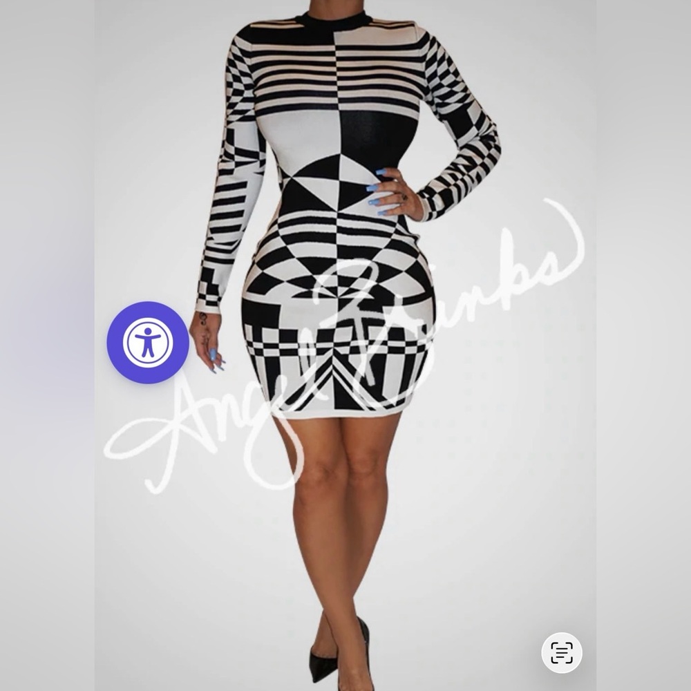 Monochrome Geometric Midi Dress
